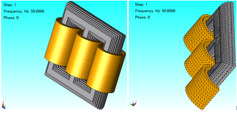 Three phase transformers and 3D mesh in JMAG